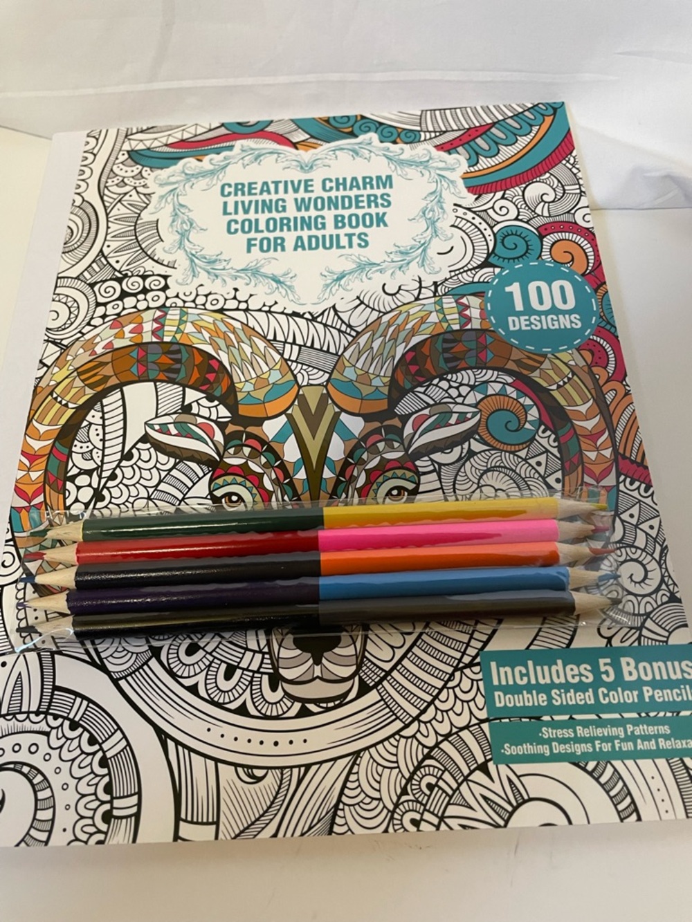 Creative Charm Living Wonders Coloring Book with Bonus Colored Pencils